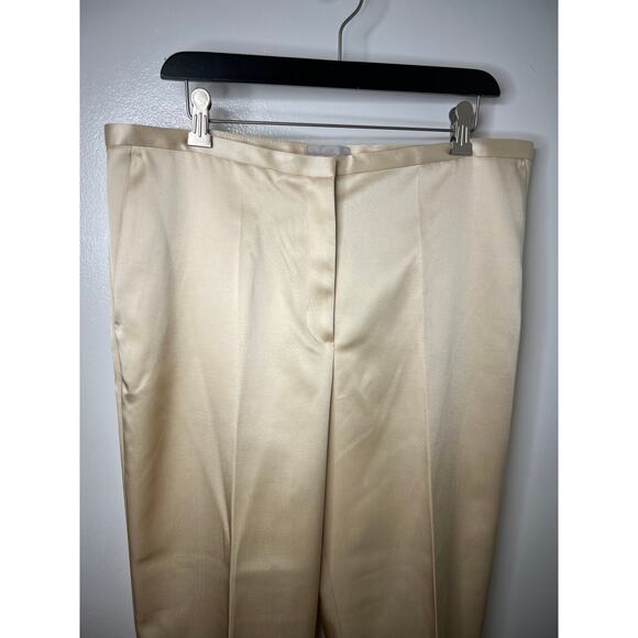 H&M Women's Satin Flat Front Straight Leg Dress Pants Beige ~ Size 14 - Picture 2 of 8